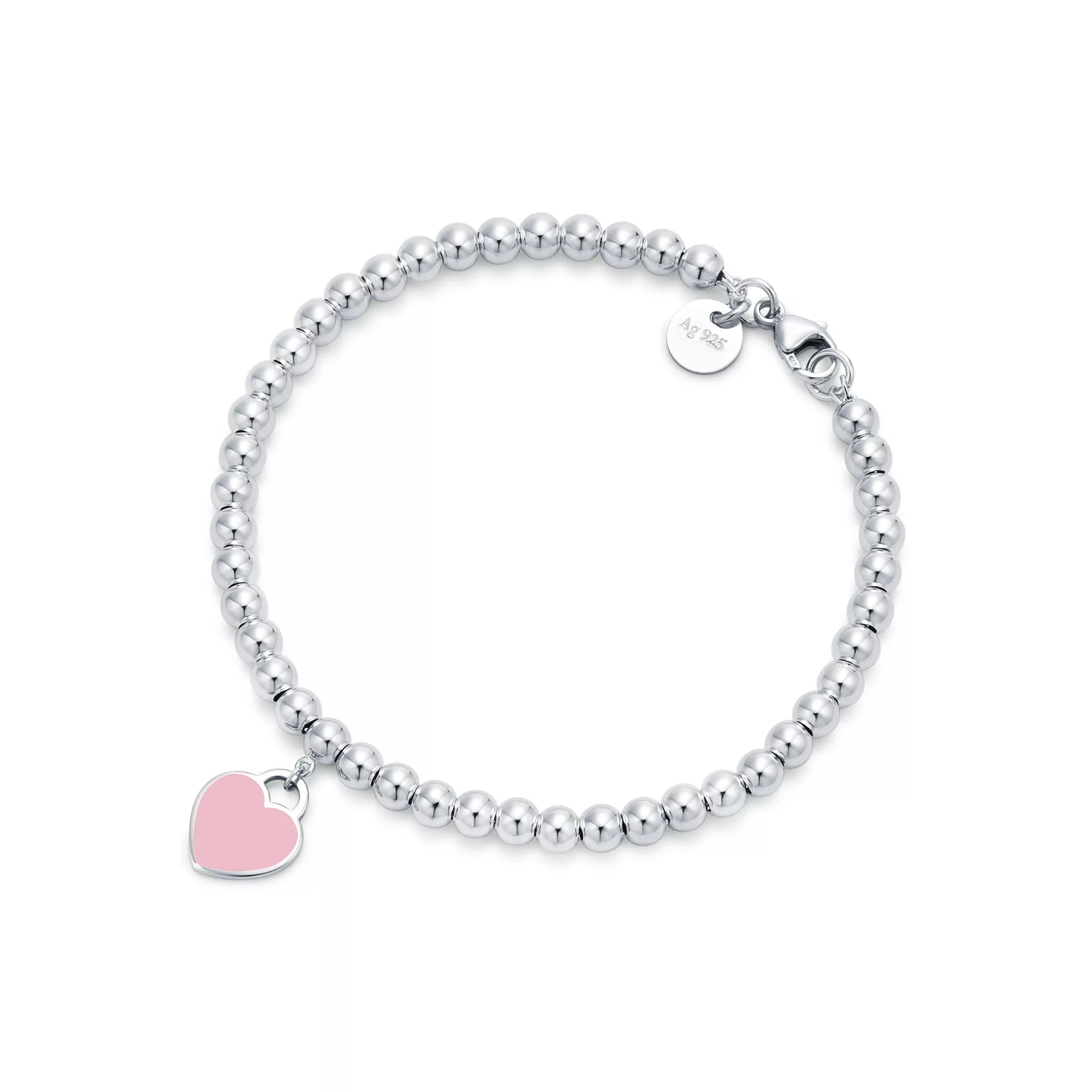Tiffany & Co.: Pink Mini Heart Bead Bracelet in Silver with a Diamond, 4 mm